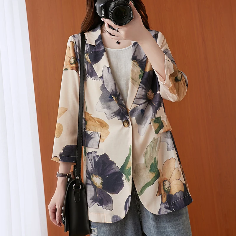 #5216 Spring Vintage Blazer Women Hafl Sleeve Floral Print Coats Female Long Cotton Linen Blazer Femme Loose Thin Suit Jacket
#5216 Spring Vintage Blazer Women Hafl Sleeve Floral Print Coats Female Long Cotton Linen Blazer Femme Loose Thin Suit Jacket