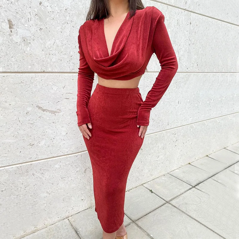 Autumn Red Two Piece Sets Sexy Women Matching Evening Clubwear Elastic Full Crop Tops Midi Skirts Suit Bodycon Outwear G3173
Autumn Red Two Piece Sets Sexy Women Matching Evening Clubwear Elastic Full Crop Tops Midi Skirts Suit Bodycon Outwear G3173