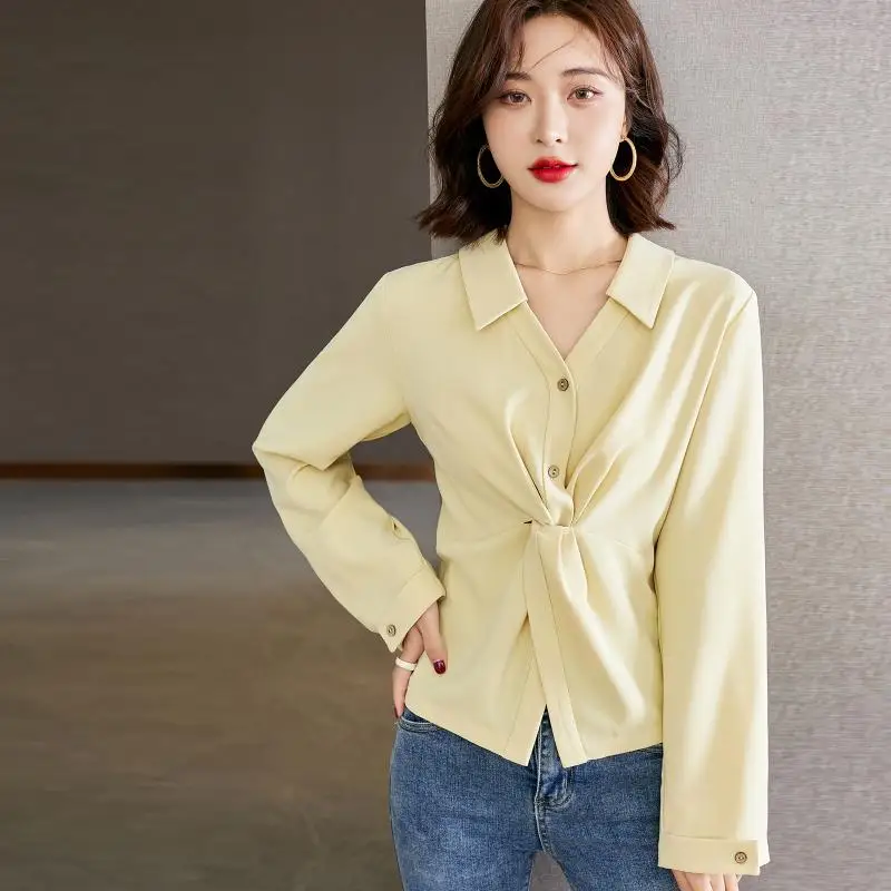 Женская шифоновая блузка с V-образным вырезом и длинным рукавом 
Женская шифоновая блузка с V-образным вырезом и длинным рукавом