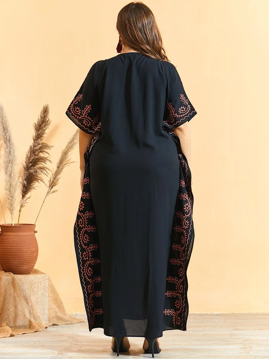 

2021 Fashion New Arrival African Dashiki Flower Turkish Maxi KaftanSummer Dresses Women Muslim Fashion Abaya Long Dress DR-245