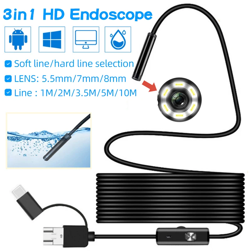 5,5/7 мм/8 мм эндоскоп HD 1200P IP68 2 м Жесткая гибкая трубка Mirco USB Type-C бороскоп для осмотра видео для Android автомобильный эндоскоп
5,5/7 мм/8 мм эндоскоп HD 1200P IP68 2 м Жесткая гибкая трубка Mirco USB Type-C бороскоп для осмотра видео для Android автомобильный эндоскоп