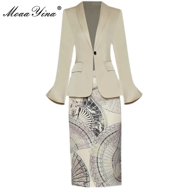 MoaaYina Fashion Designer Autumn Skirts Suit Women's Single Button Flared sleeves Blazer and Printed Skirts Two Piece Set
MoaaYina Fashion Designer Autumn Skirts Suit Women's Single Button Flared sleeves Blazer and Printed Skirts Two Piece Set