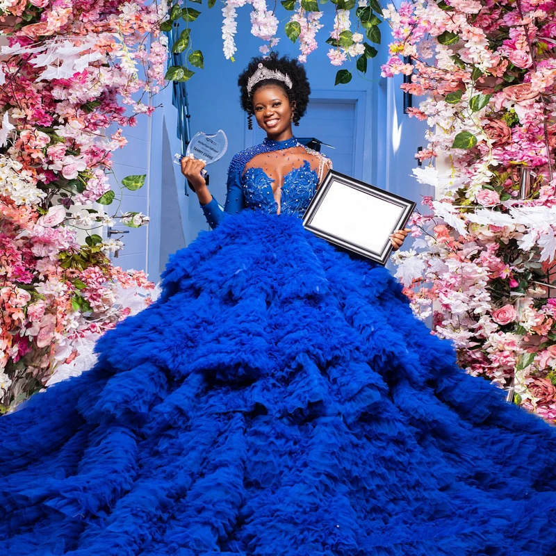 Exaggerated A Line Ruffled Pleated Long Ball Gowns Royal Blue One Shoulder Beading Sequins Dresses Puffy Tiered Ruffles Tulle
Exaggerated A Line Ruffled Pleated Long Ball Gowns Royal Blue One Shoulder Beading Sequins Dresses Puffy Tiered Ruffles Tulle