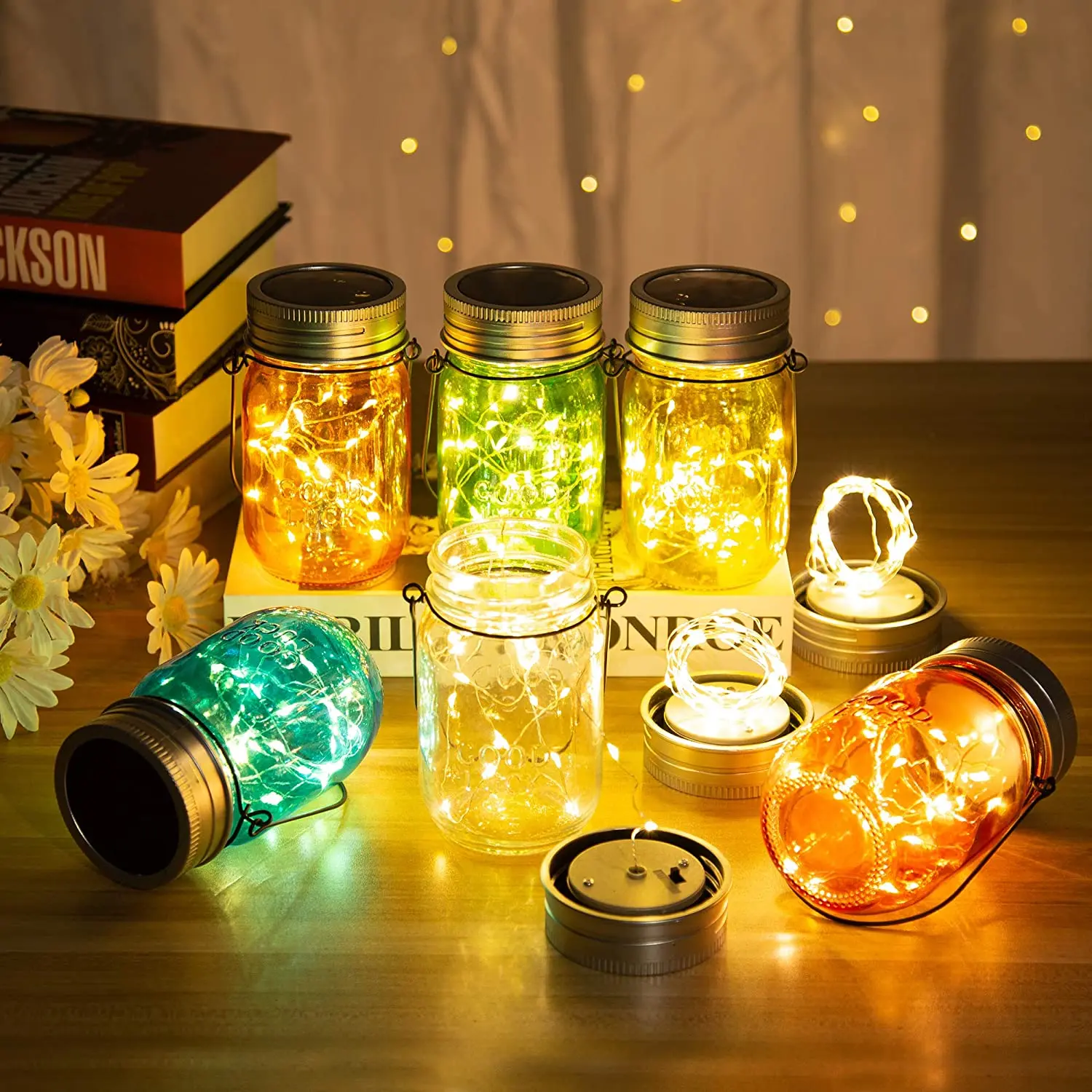 

30 LEDs Solar Mason Jar Lights Fairy String Lighting Hanging Solar Lanterns Table Lamps for Outdoor Garden Holiday Decor