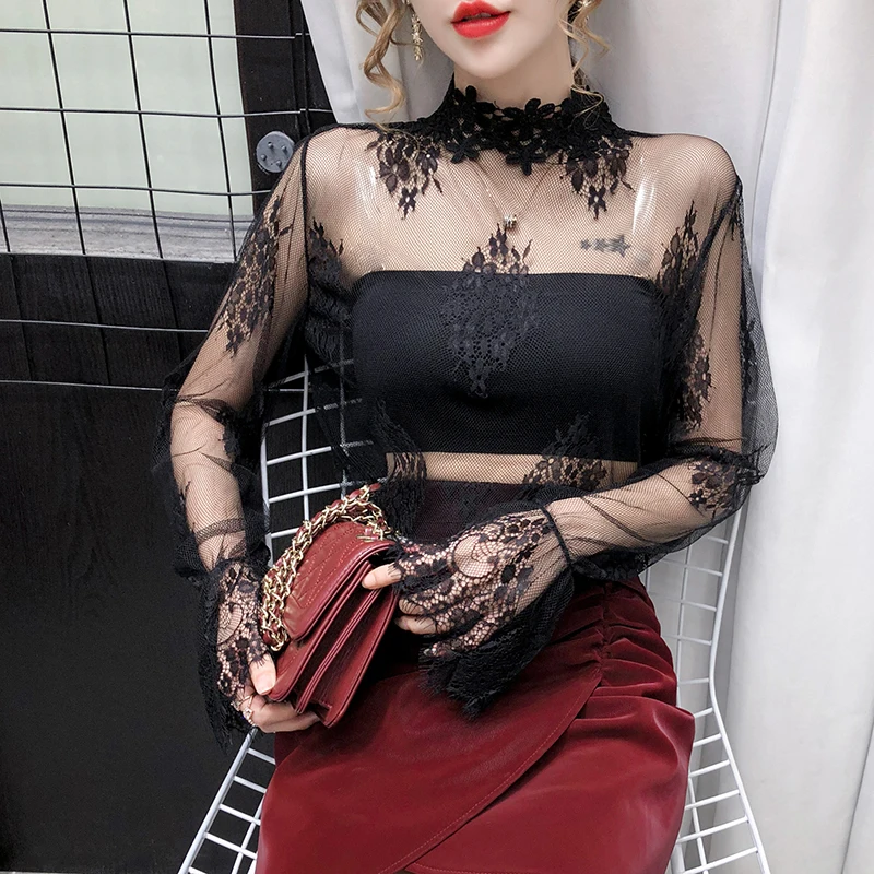 Women Transparent Lace Tee Shirts Blouses Girls Full Flare Sleeve Hollow Out Tops Shirts Clothing For Ladies
Women Transparent Lace Tee Shirts Blouses Girls Full Flare Sleeve Hollow Out Tops Shirts Clothing For Ladies