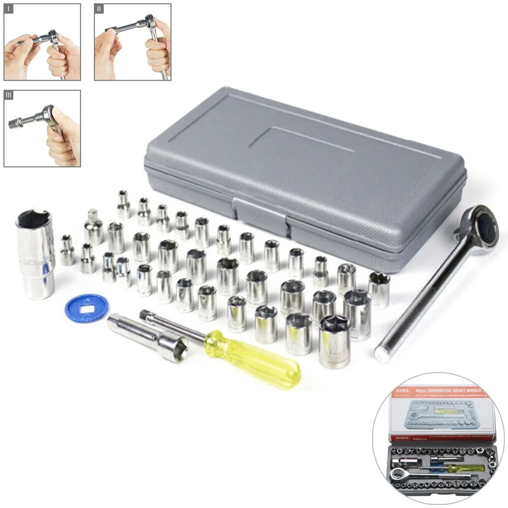 40pcs/Set 1/4 3/8 Ratchet Wrench Socket Srewdriver Wrench Sleeve Set Drive Automobile Motorcycle Handheld Repair Tool With Case
40pcs/Set 1/4 3/8 Ratchet Wrench Socket Srewdriver Wrench Sleeve Set Drive Automobile Motorcycle Handheld Repair Tool With Case