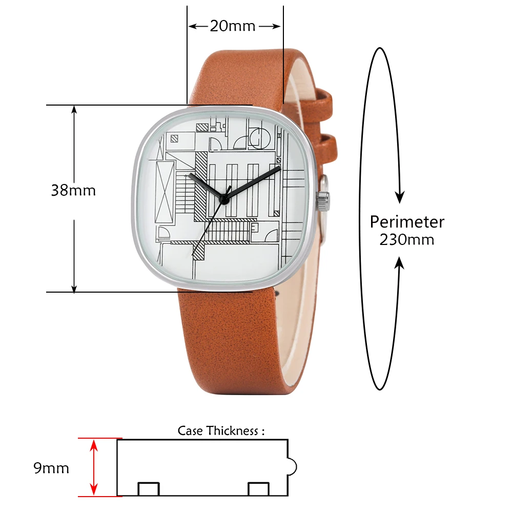 Кварцевые часы с коричневым ремешком женские из ПУ кожи квадратный циферблат