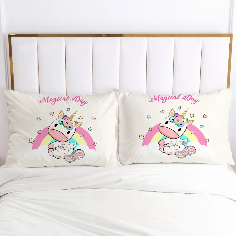 

3D Unicorn 2PCS Pillow Cases Cartoon Decoration Throw Pillow Cover Bedding PillowCase For Baby Kids Child Girls Boys 80x80 50x75