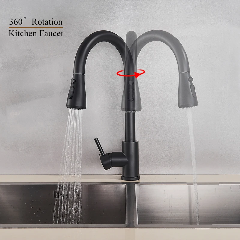 Pull Down Kitchen Faucets Multicolor Sink Faucet Single Handle Mixers Taps 360 Rotation 2 Function Spout Water Mixer | Обустройство