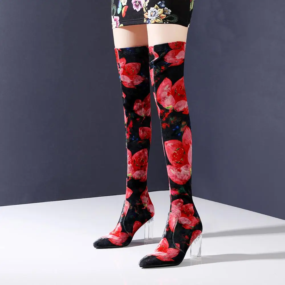 Aliona Shoo Women Ethnic Boots Women's Pointed Toe Clear High Heels Plus Size 40 Sexy Flower Print Stretch Over The Knee boots
Aliona Shoo Women Ethnic Boots Women's Pointed Toe Clear High Heels Plus Size 40 Sexy Flower Print Stretch Over The Knee boots