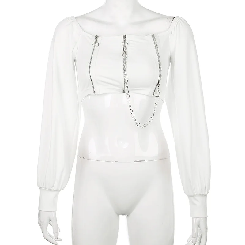 Black White Dark Punk Women Short Blouse 2020 Lady Chains Gothic Blusa Square Collar Puff Sleeve Zipper Sexy Full Jersey Solid
Black White Dark Punk Women Short Blouse 2020 Lady Chains Gothic Blusa Square Collar Puff Sleeve Zipper Sexy Full Jersey Solid