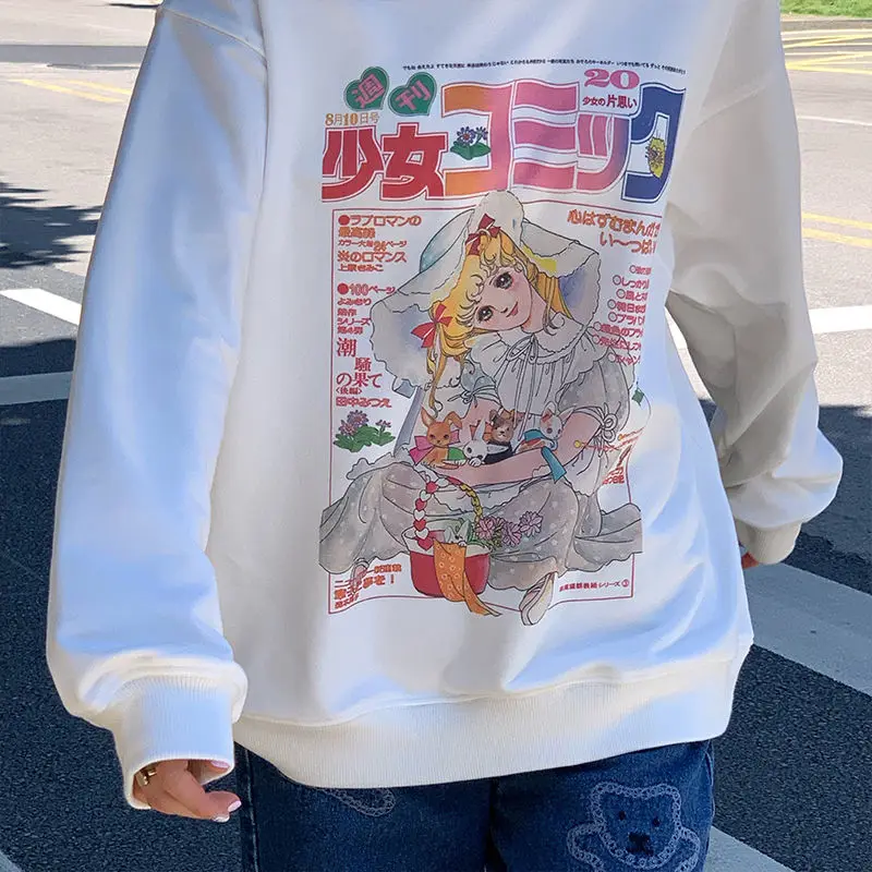 Худи Kawaii аниме Harajuku Толстовка для женщин Ullzang милый кот мультфильм корейский
