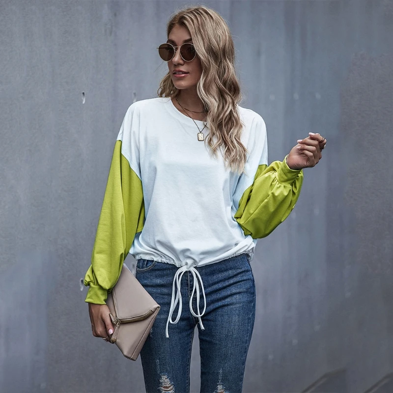 Women Autumn Crew Neck Pullover Crop Top Color Block Batwing Long Sleeve Harajuku Drawstring Hem Casual Loose Sweatshirt Street
Women Autumn Crew Neck Pullover Crop Top Color Block Batwing Long Sleeve Harajuku Drawstring Hem Casual Loose Sweatshirt Street