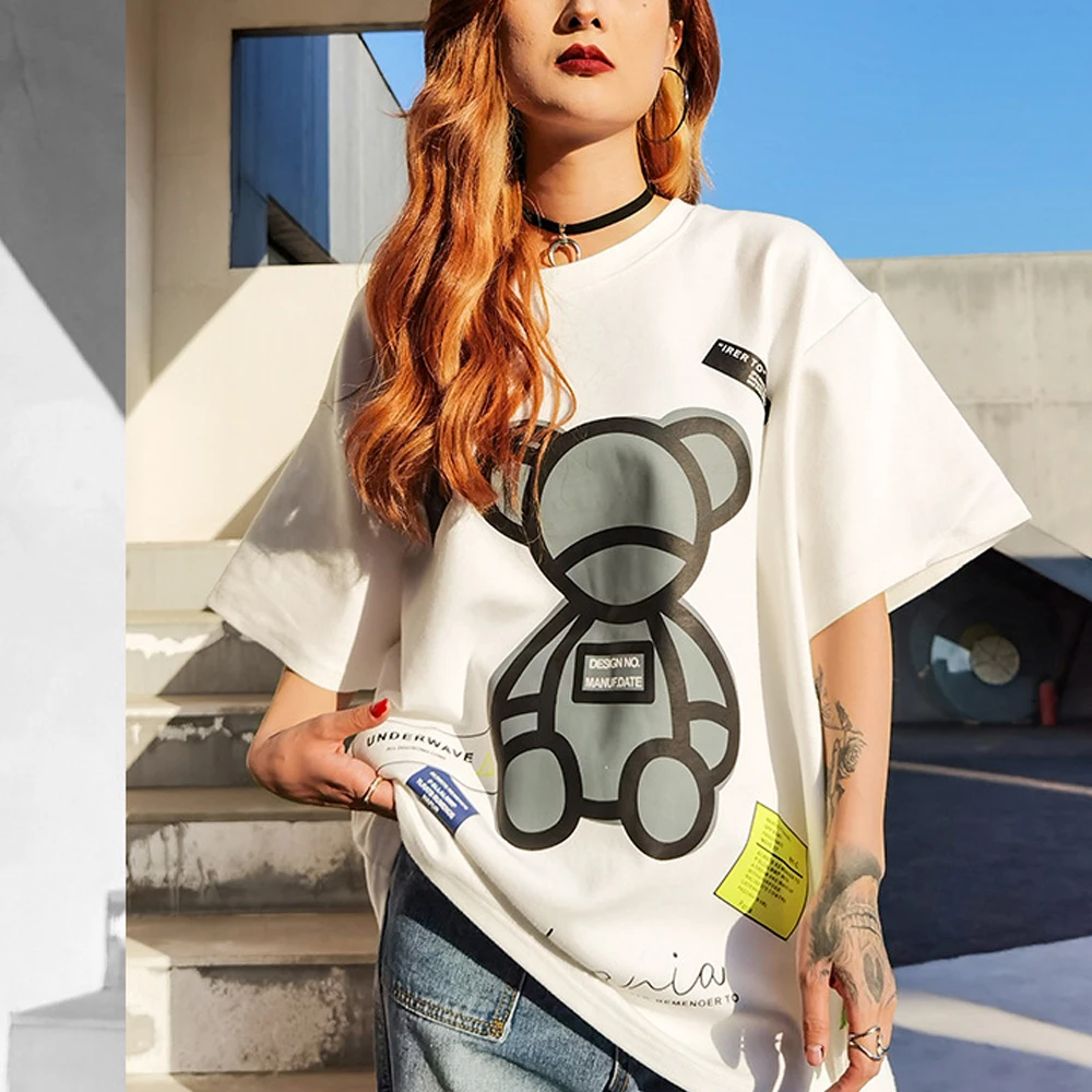 Korean Fashion Cartoon Print White Y2k Top O- Neck Short -Sleeved Loose T-Shir 2021 Summer Anime Graphic Clothes For Women
Korean Fashion Cartoon Print White Y2k Top O- Neck Short -Sleeved Loose T-Shir 2021 Summer Anime Graphic Clothes For Women