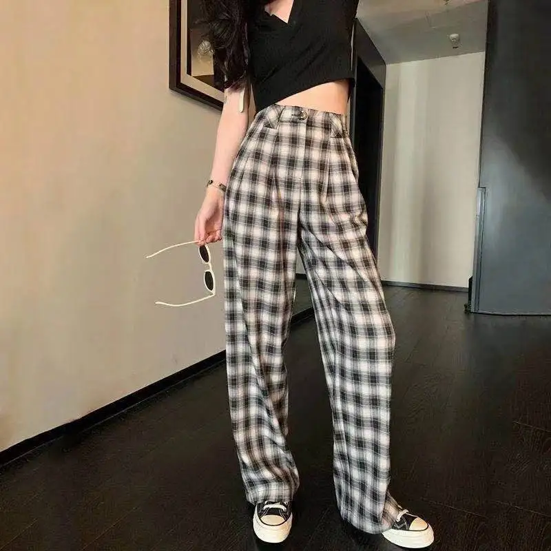 Women Pants Black And White Plaid Pants Women's Spring And Autumn Summer High Waist Loose Straight Pantalones De Mujer
Women Pants Black And White Plaid Pants Women's Spring And Autumn Summer High Waist Loose Straight Pantalones De Mujer