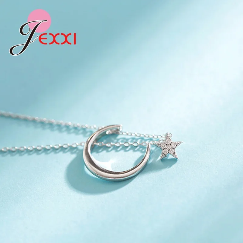 New Fashion Simple Cubic Zirconia 925 Sterling Silver Necklace Star & Moon Pendant Choker Necklaces for Women Gift
New Fashion Simple Cubic Zirconia 925 Sterling Silver Necklace Star & Moon Pendant Choker Necklaces for Women Gift