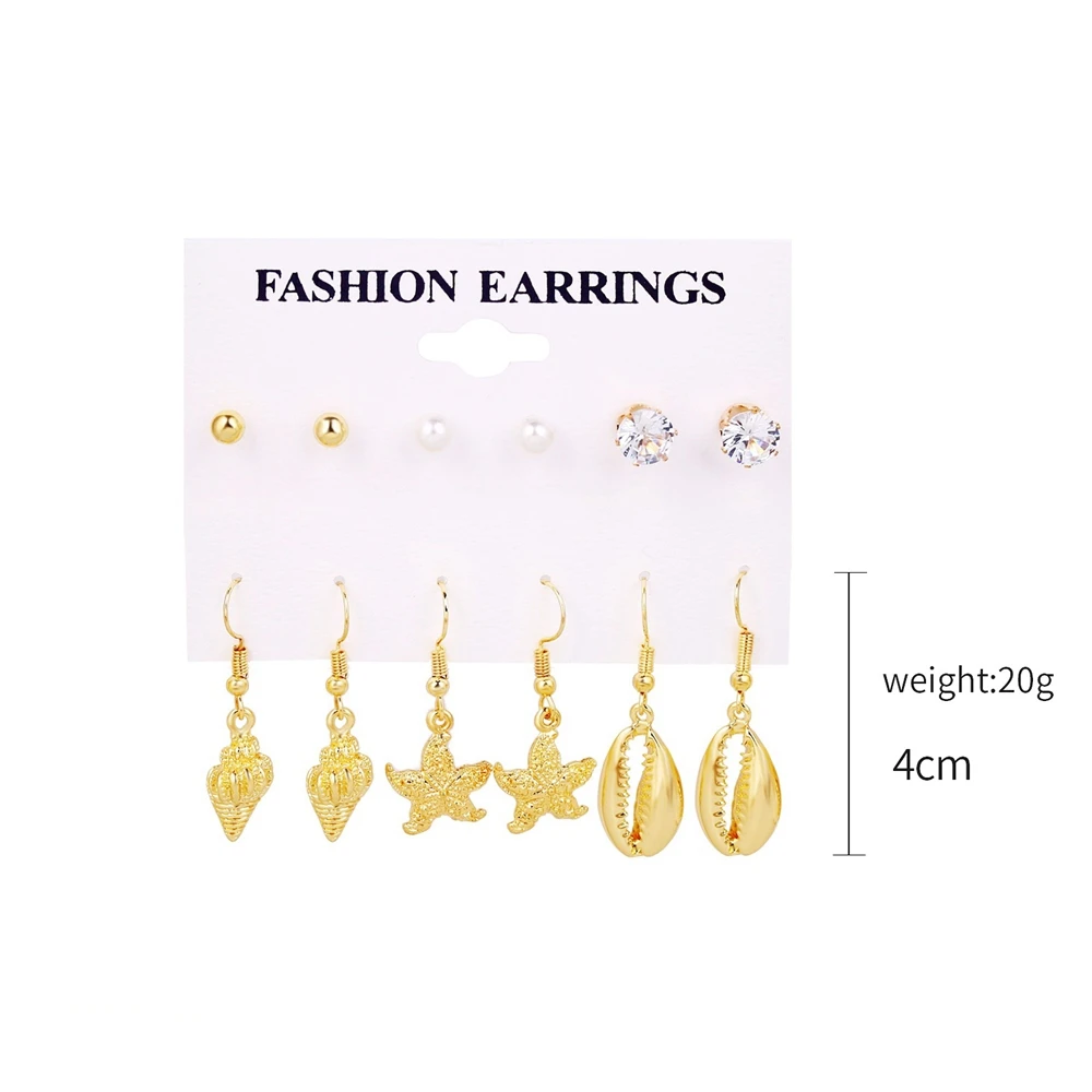 2020 Fashion Shell Conch starfish Earrings Set wholesale For Women Bohemian Earring 6pair / set Golden beach Jewelry
2020 Fashion Shell Conch starfish Earrings Set wholesale For Women Bohemian Earring 6pair / set Golden beach Jewelry