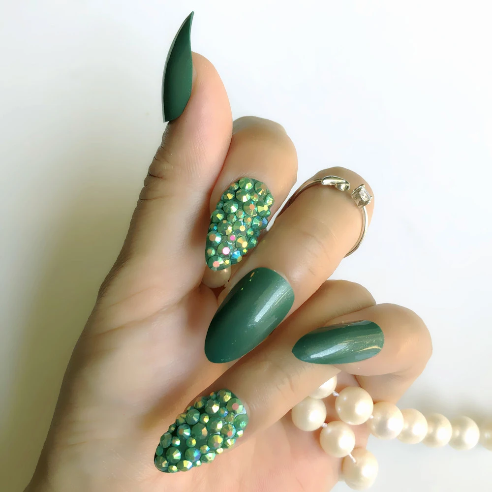 Красивые акриловые насадки для ногтей полный набор зеленых насадок гель УФ цвет