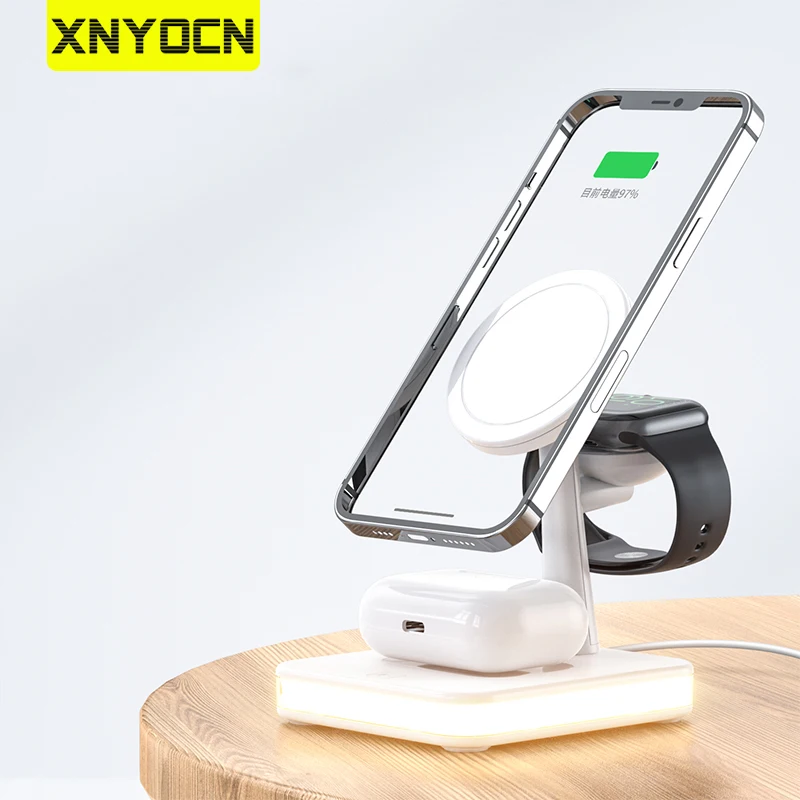 

Xnyocn 25W Magnetic 3 in 1 Wireless Charger For iPhone 13 Pro Max 11 XR X Apple iWatch 7 Airpods Fast Charging Docking Station