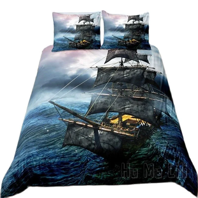 

Sailboat Ocean Duvet Cover By Ho Me Lili Shabby Sailing Ship Bedding Set For Kids Teen Deep Sea Adventure Yacht Theme Bedspreads