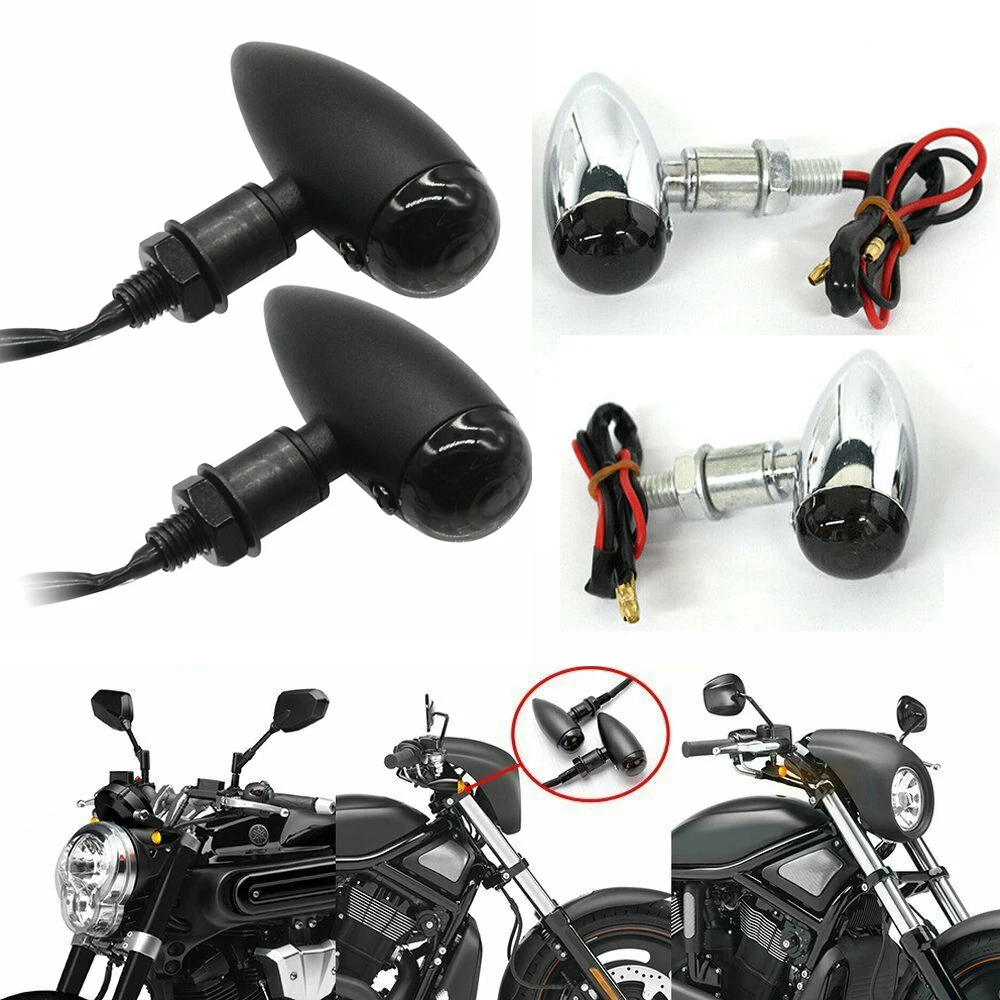 

2pcs Motorcycle Bullet Turn Signals Light Indicators Blinker Lamp Black For Harley Sportster XL Bobber Chopper Cafe Racer Custom
