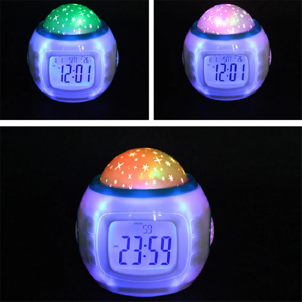 LED Creative Calendar Electronic Alarm Clock Colorful Music Starry Sky With Digital Projection Clock Luminous Mute Snooze Clock
LED Creative Calendar Electronic Alarm Clock Colorful Music Starry Sky With Digital Projection Clock Luminous Mute Snooze Clock