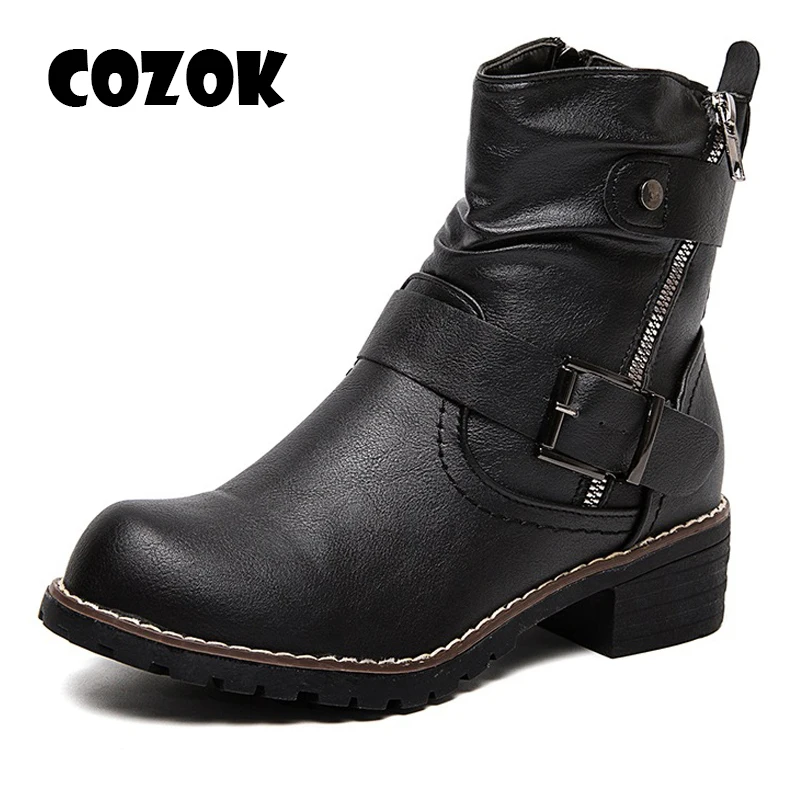 Womens Mid Calf Martin Boots Autumn Winter Slouchy Low Block Heel Faux Leather Zipper Riding Booties with Buckle Plus Size 43 
Womens Mid Calf Martin Boots Autumn Winter Slouchy Low Block Heel Faux Leather Zipper Riding Booties with Buckle Plus Size 43