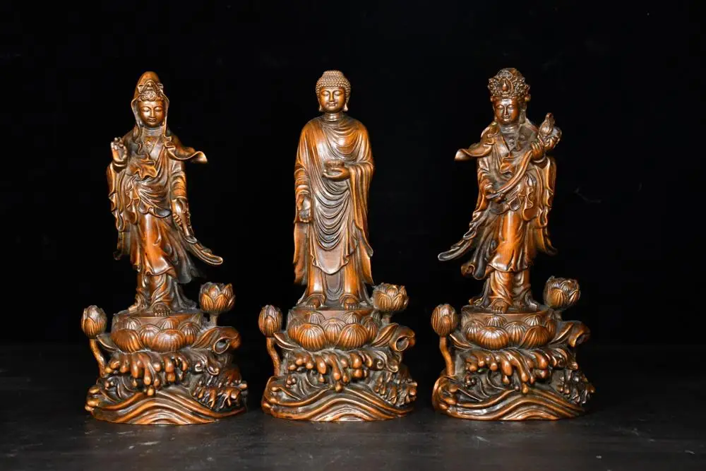 Home Decor 8" China Collection Old Boxwood Three Western Buddhas Sakyamuni Amitabha Guanyin Bodhisattva statue
Home Decor 8" China Collection Old Boxwood Three Western Buddhas Sakyamuni Amitabha Guanyin Bodhisattva statue