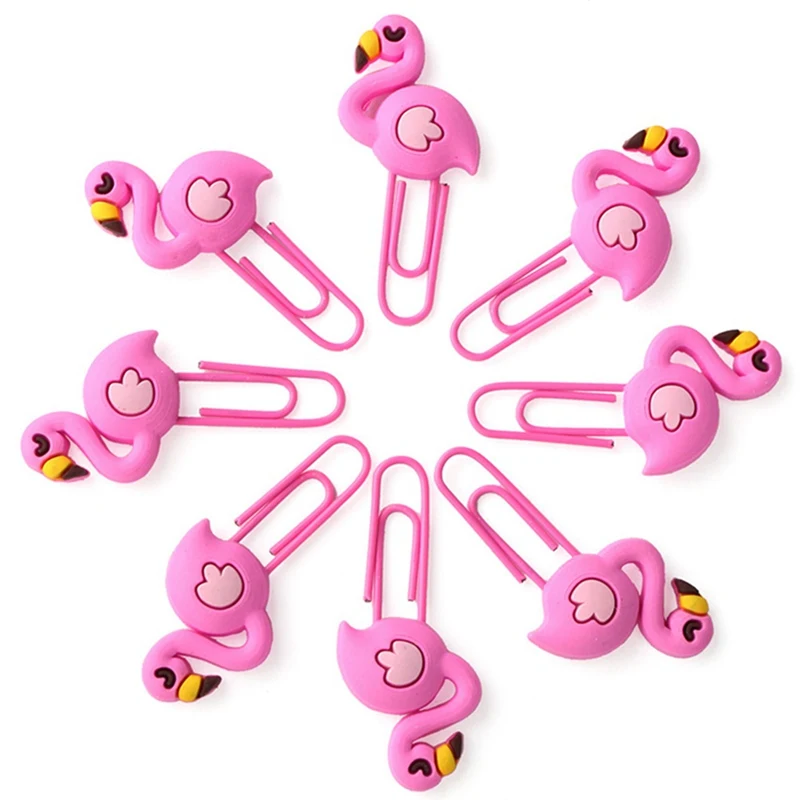 

8Pcs/set Pink Flamingo Metal Clip Bookmark Planner Paper Clips Bookmarks for Book Stationery School Office Supplies