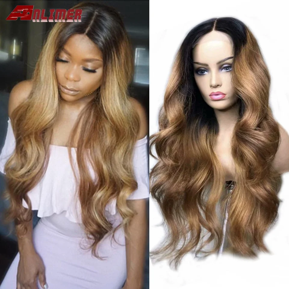 Ombre Color 1B/27 Lace Front Human Hair Wigs Brazilian Remy Wig Pre Plucked Body Wave 13*4 With Baby | Шиньоны и парики