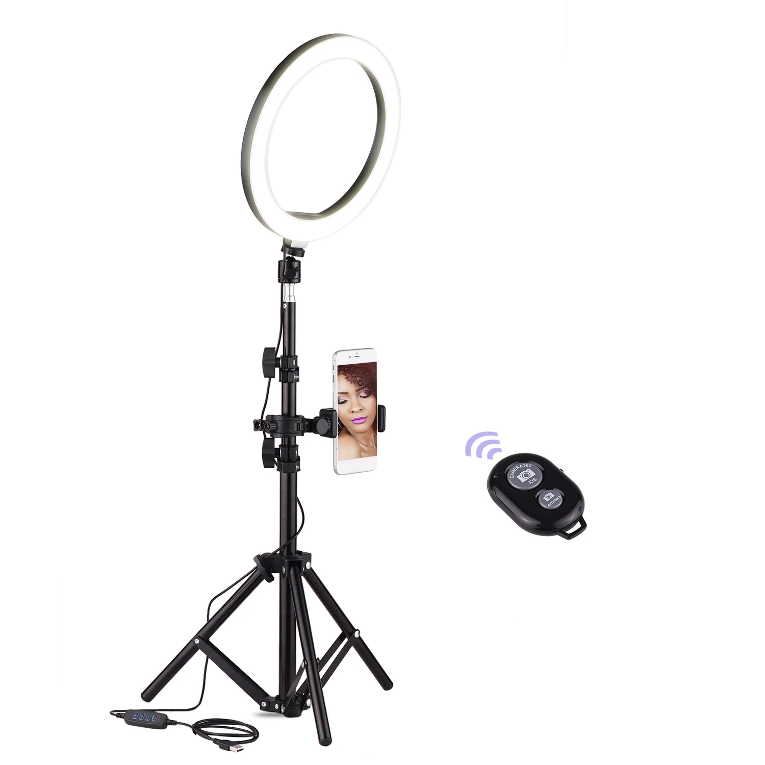 10 Inch LED Video Ring Light Photography Lamp 3 Lighting Modes 3200-5600K Dimmable USB Powered for YouTube Live Video
10 Inch LED Video Ring Light Photography Lamp 3 Lighting Modes 3200-5600K Dimmable USB Powered for YouTube Live Video