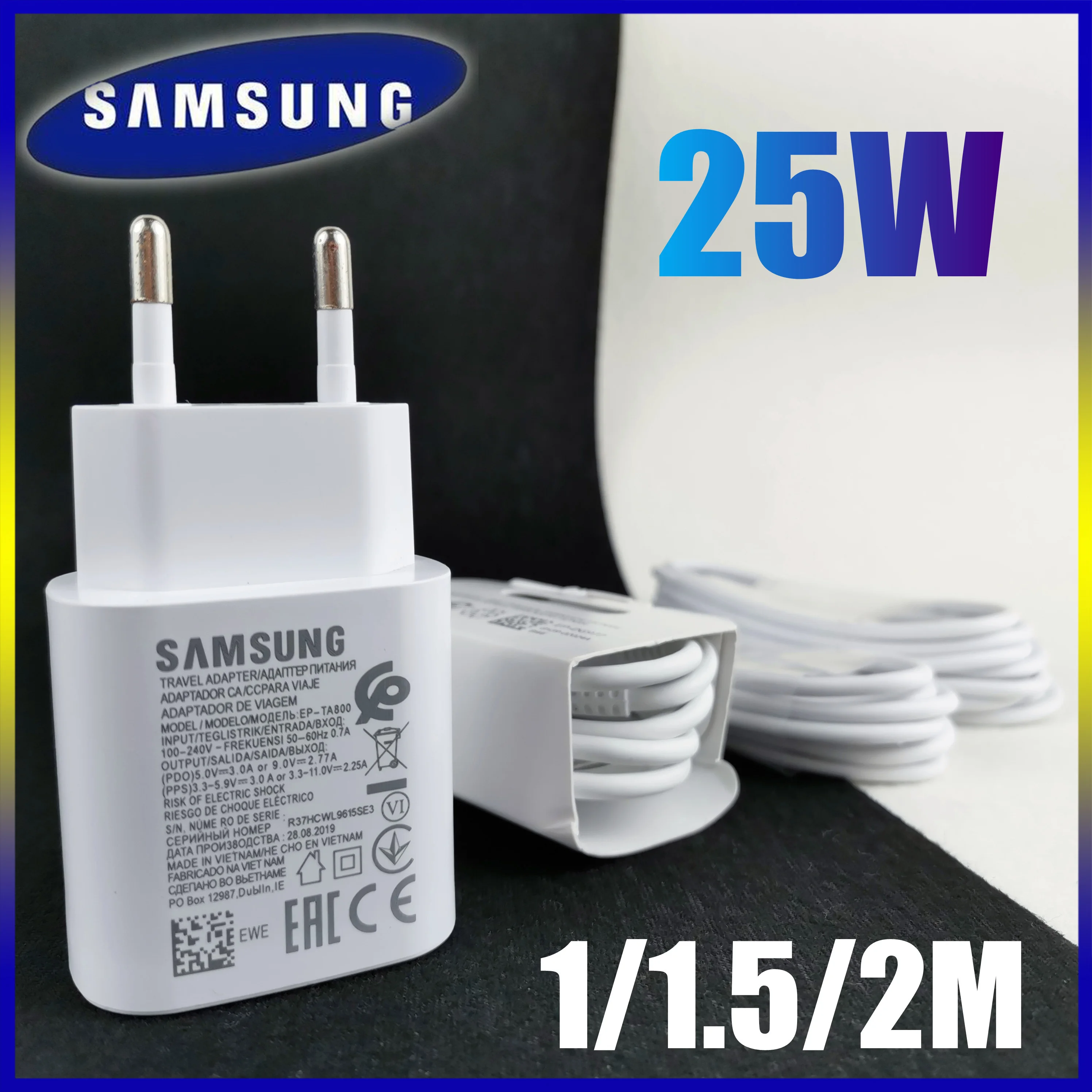Оригинальное суперзарядное устройство Samsung A71, 25 Вт, ЕС адаптер для быстрой зарядки 1/1, 5/2 м, кабель Type C-Type C для Galaxy S20 S21 Note 20 Ultra
Оригинальное суперзарядное устройство Samsung A71, 25 Вт, ЕС адаптер для быстрой зарядки 1/1, 5/2 м, кабель Type C-Type C для Galaxy S20 S21 Note 20 Ultra