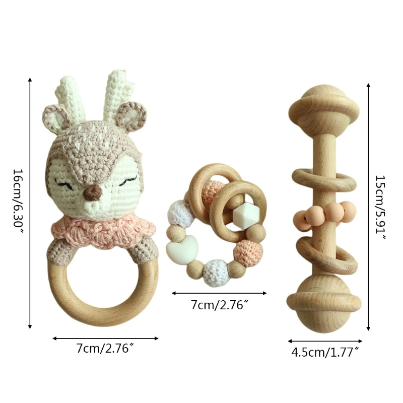 3 Pcs/Set Baby Teething Bracelets Crochet Elk Soother Wooden Rattle Teether Toys
3 Pcs/Set Baby Teething Bracelets Crochet Elk Soother Wooden Rattle Teether Toys
