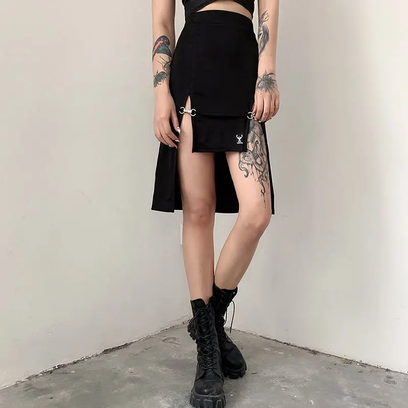 Sexy Dark Solid Gothic Skirts Women Korean Fashion Irregular High Waist Button Slit Fitness Punk Skirt Female
Sexy Dark Solid Gothic Skirts Women Korean Fashion Irregular High Waist Button Slit Fitness Punk Skirt Female
