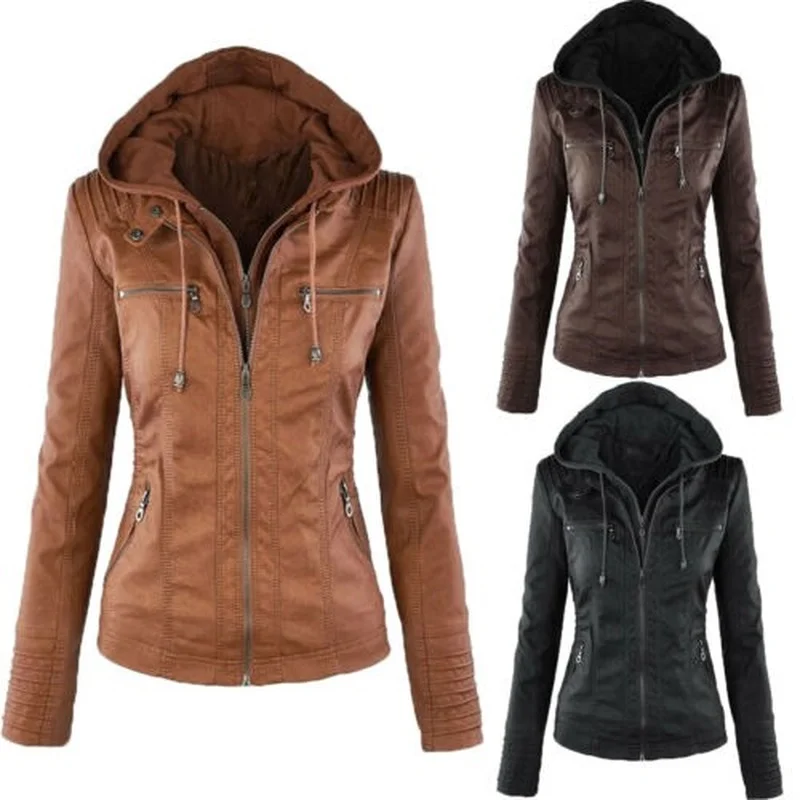 Women Keep Warm Hooded Lapel Zipper Leather Jacket Solid Color Slim Long Sleeved Leather Coat for Winter
Women Keep Warm Hooded Lapel Zipper Leather Jacket Solid Color Slim Long Sleeved Leather Coat for Winter