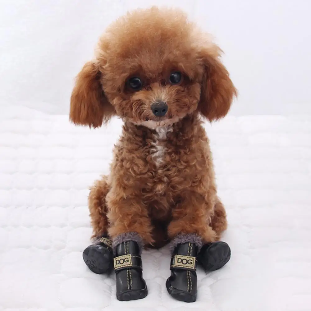 

4PCS Winter Dog Shoes Waterproof Dog Boots Warm Snow Rain Pets Booties Outdoor Walking Warm Dog Snow Shoes Paw Protectors