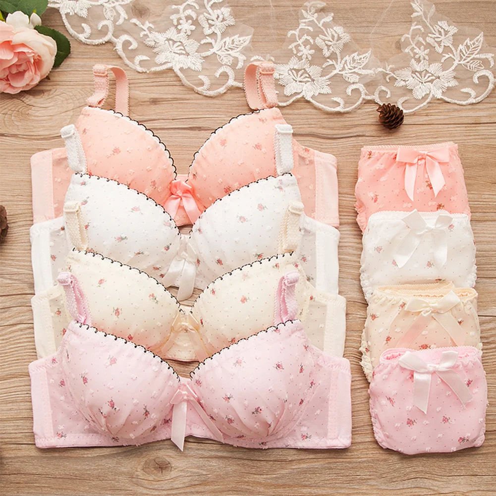 Girls Cute Floral Cotton Lace Bra+Underwear Underwear Set Small Fresh And Safe Bra Underwear Underwear Four Seasons Underwea Set
Girls Cute Floral Cotton Lace Bra+Underwear Underwear Set Small Fresh And Safe Bra Underwear Underwear Four Seasons Underwea Set