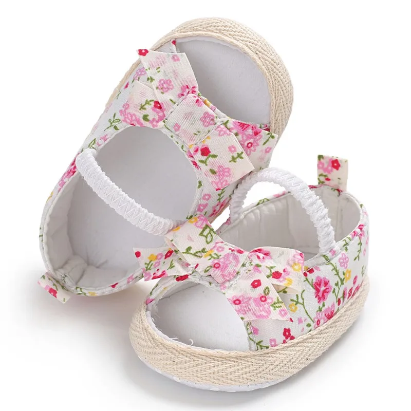 Summer Baby Girl Sandals Bow Print Cotton Comfort Soft Sneakers Fashion Newborn Sandals