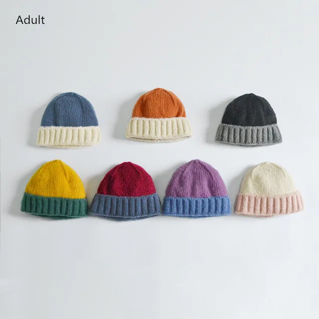 

2019 Fashion Women Men Beanie Hat Unisex Winter Warm Adult Hat Patchwork Crochet Elasticity Wool Knit Hat Cap Skullcap Bonnet