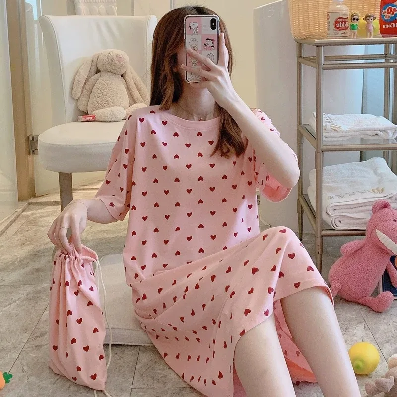 2021 Women Short Sleeve Sleepwear Cotton Night Gowns Summer Cartoon Nightgowns Home Wear Girls Sleep Lounge Sleeping Dress
2021 Women Short Sleeve Sleepwear Cotton Night Gowns Summer Cartoon Nightgowns Home Wear Girls Sleep Lounge Sleeping Dress