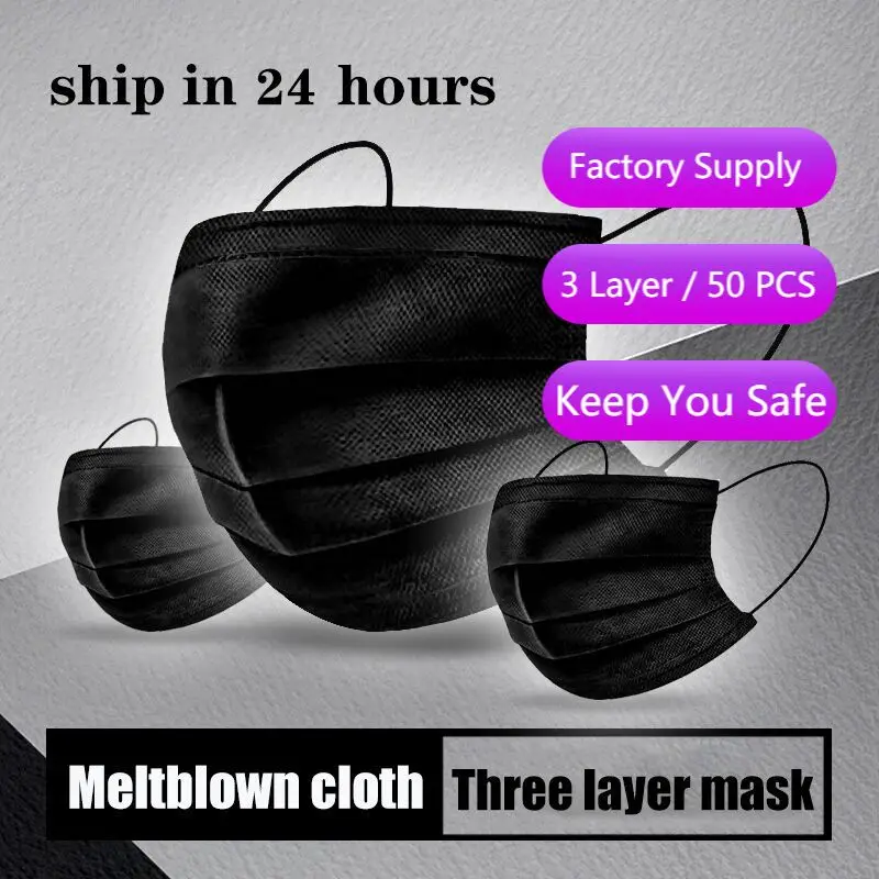 50pcs Black Face Mask Disposable 3 Ply Mascarilla Anti Dust Gas Fog Nonwoven 3 Layers Filter Breathable Masque Adult Mouth Masks
50pcs Black Face Mask Disposable 3 Ply Mascarilla Anti Dust Gas Fog Nonwoven 3 Layers Filter Breathable Masque Adult Mouth Masks