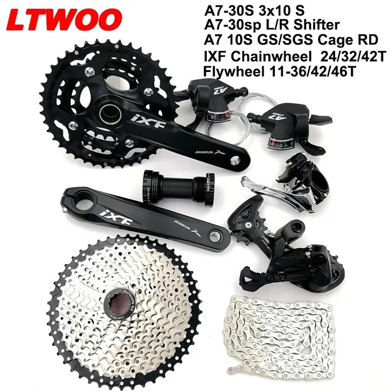 Передний/задний переключатель передач Ltwoo MTB A7-30S 3x10, 30SP, левый/правый рычаг переключения передач ZSC Chain Sunshine, кассета 36T 42T 46T IXF, Кривошип 170 мм
Передний/задний переключатель передач Ltwoo MTB A7-30S 3x10, 30SP, левый/правый рычаг переключения передач ZSC Chain Sunshine, кассета 36T 42T 46T IXF, Кривошип 170 мм