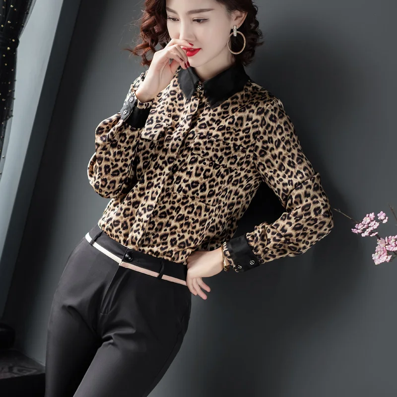 Chiffon Women's Blouse Print Polo Girl's Shirt New Korean Casual Long Sleeve Leopard Loose Top Lady Blusas Summer Houthion
Chiffon Women's Blouse Print Polo Girl's Shirt New Korean Casual Long Sleeve Leopard Loose Top Lady Blusas Summer Houthion