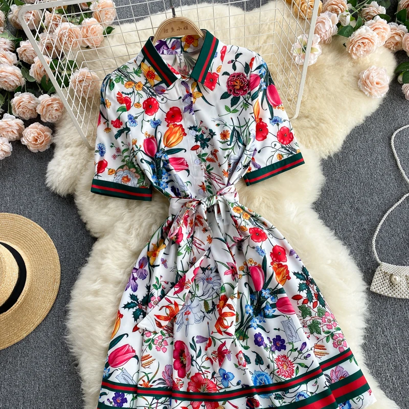European Women's 2021 New Summer Dress Fashion Printing Vestidos Female Lapel Tie Temperament Slim Mini Dress 8573
European Women's 2021 New Summer Dress Fashion Printing Vestidos Female Lapel Tie Temperament Slim Mini Dress 8573