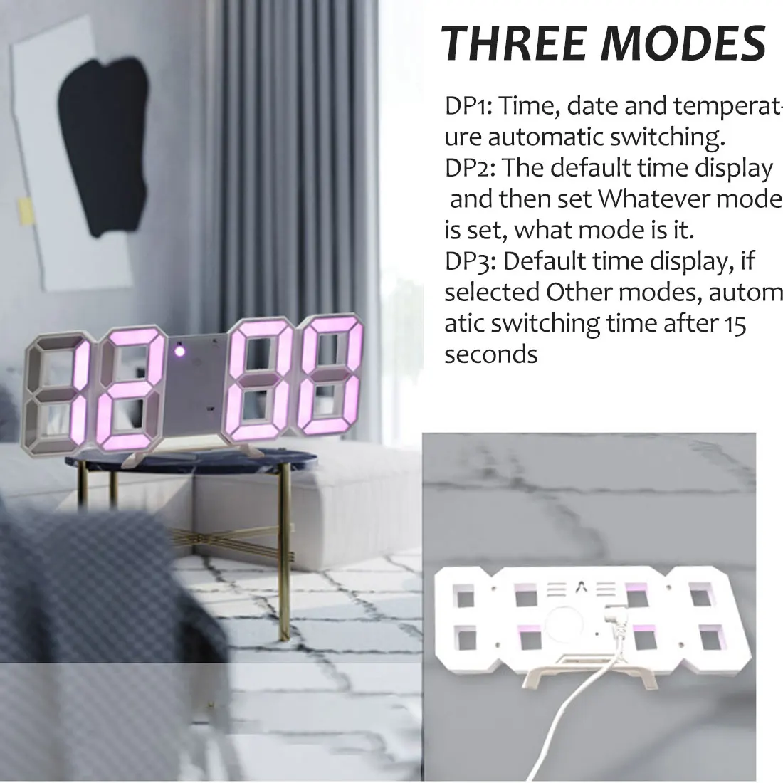 LED digital wall clock modern design alarm clock date temperature automatic backlight table desktop home decoration stand
LED digital wall clock modern design alarm clock date temperature automatic backlight table desktop home decoration stand