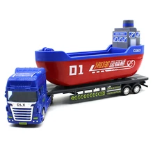 Children toy engineering trailer marine Ocean Transport Ship small trailer ship simulation model boy inertial car Boat