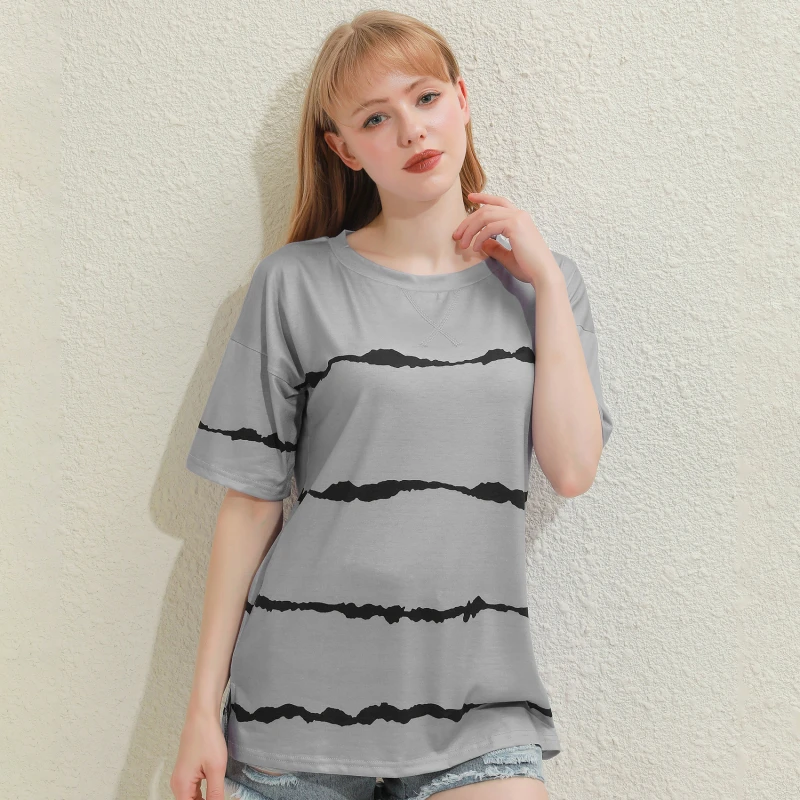 Summer Loose T Shirt Plus Size Ladies O Neck Striped Printed Casual Short Sleeved T Shirt Women Top 
Summer Loose T Shirt Plus Size Ladies O Neck Striped Printed Casual Short Sleeved T Shirt Women Top