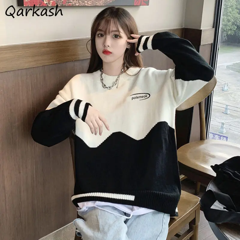 Pullovers Women Sweater Fashion Patchwork All-match O-Neck Teens Casual Korean Style Loose-fitting Spring Autumn Knitting Wear
Pullovers Women Sweater Fashion Patchwork All-match O-Neck Teens Casual Korean Style Loose-fitting Spring Autumn Knitting Wear