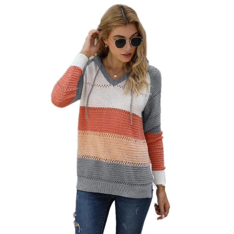 Knitted Hooded Tether Sweater Women's Long-Sleeved Loose Casual Color Striped Pullover Autumn/Winter Fashion Ladies Tops Blouse
Knitted Hooded Tether Sweater Women's Long-Sleeved Loose Casual Color Striped Pullover Autumn/Winter Fashion Ladies Tops Blouse