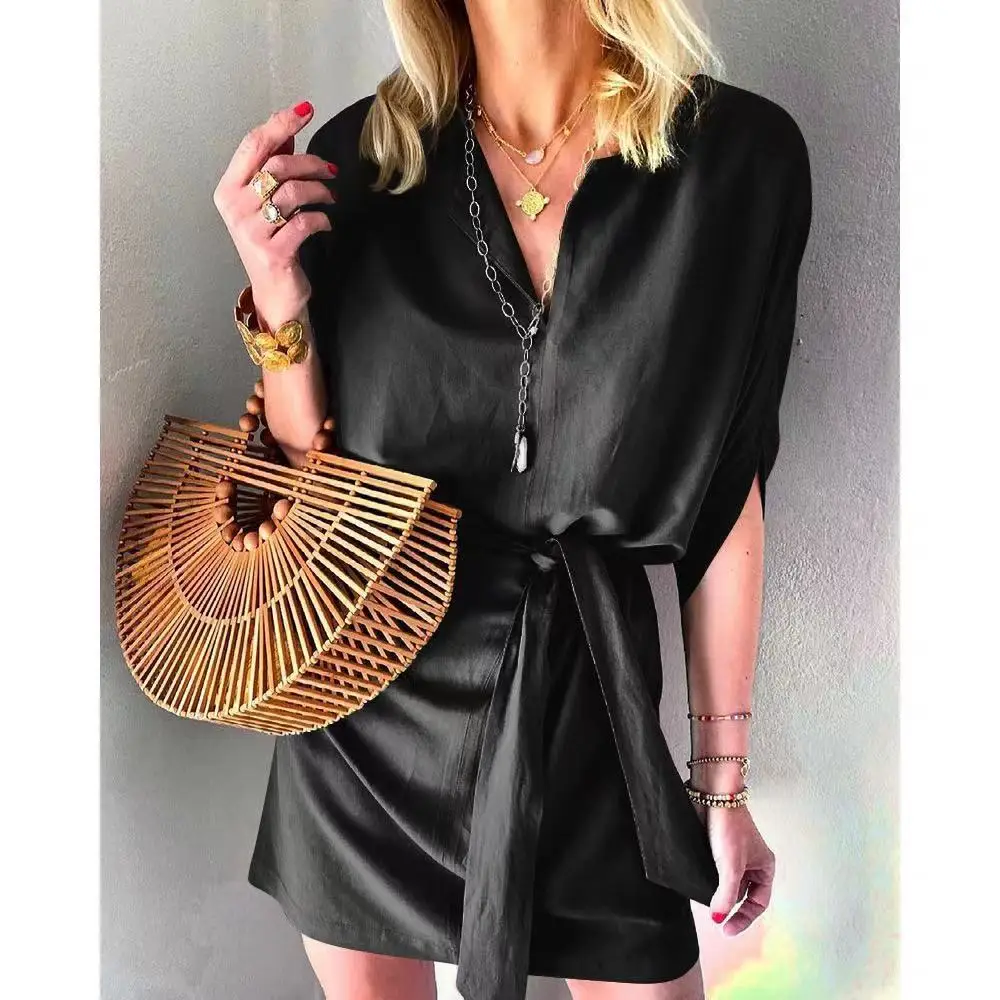 Women 's Pullover Dress 2021 Summer Youth Solid Color and V-Neck Half Sleeve Lace -Up Casual Temperament Commute A- Line Dress
Women 's Pullover Dress 2021 Summer Youth Solid Color and V-Neck Half Sleeve Lace -Up Casual Temperament Commute A- Line Dress
